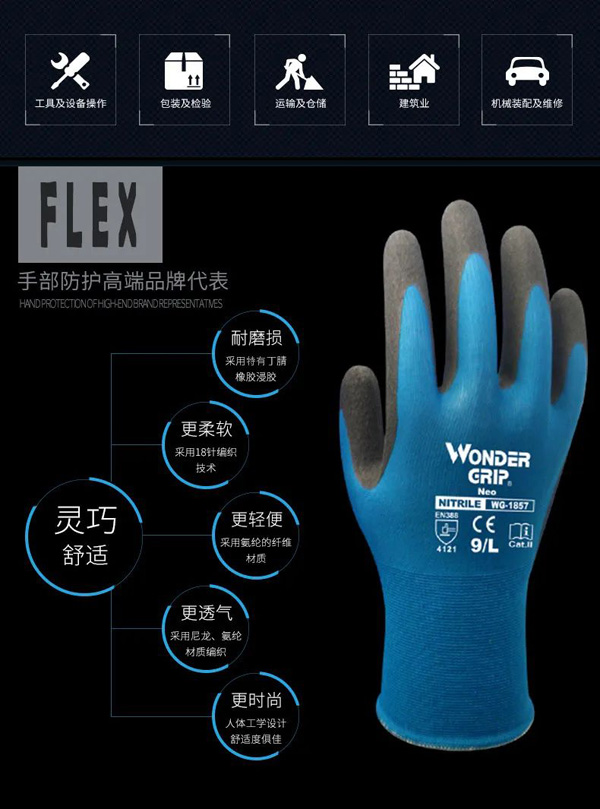 多给力WG-1857耐磨防油防滑丁腈橡胶手套